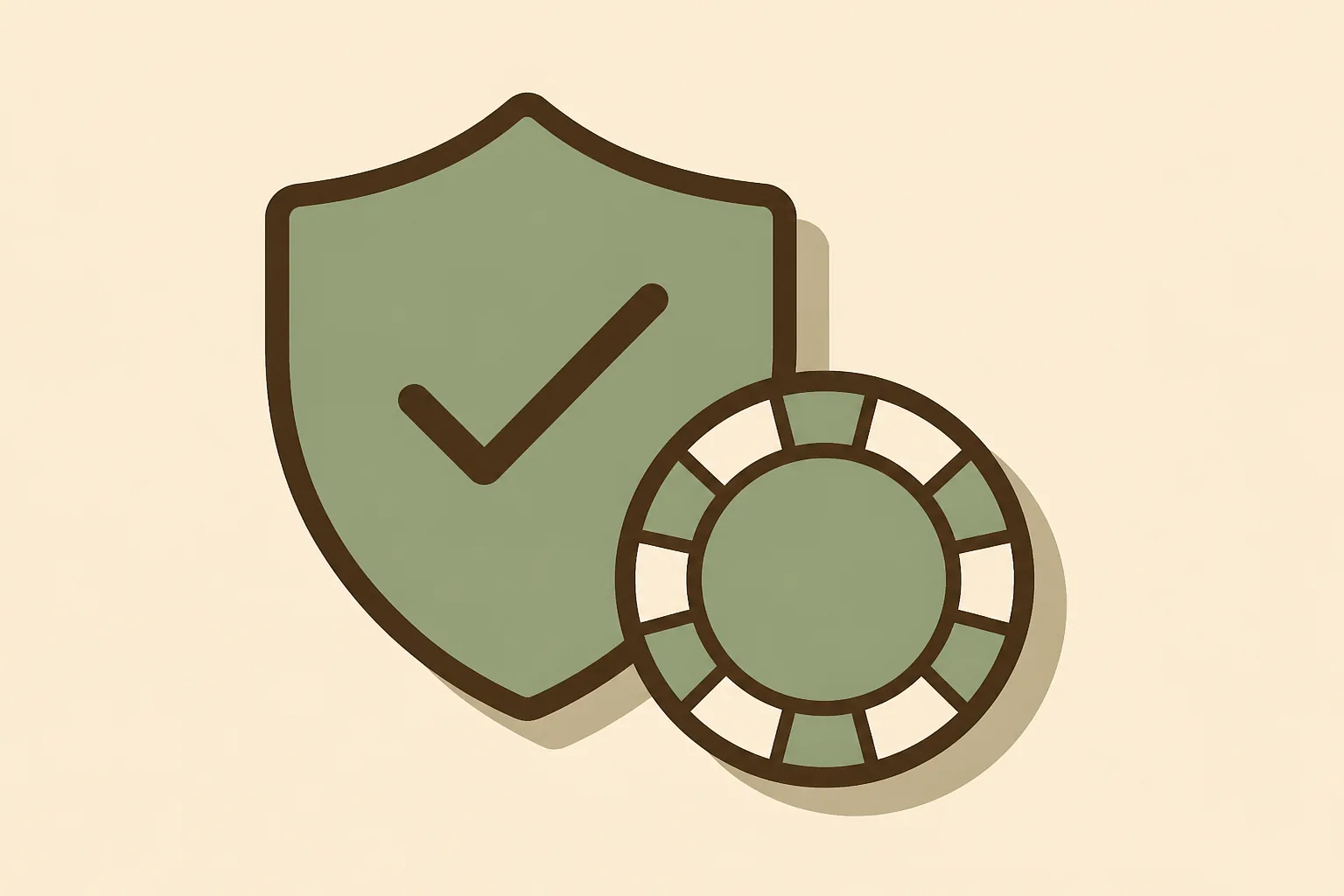 Illustration of a shield and a casino chip, representing player protection